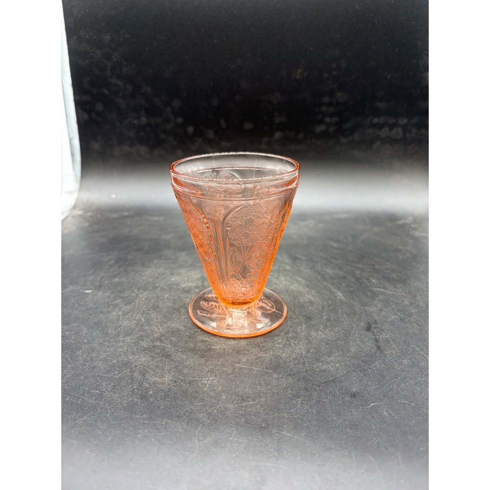 Vintage Pink Depression Glass Cherry Blossom Footed Juice Tumbler 4.25in